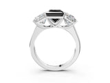 White gold Fancy Black Princess Cut Three-Stone Diamond Ring with Prong Setting on a Classic Band_15