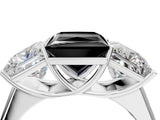 White gold Fancy Black Princess Cut Three-Stone Diamond Ring with Prong Setting on a Classic Band_16