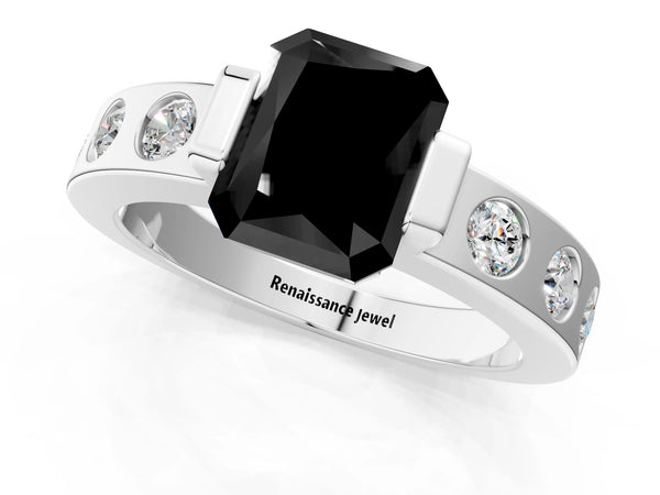 Platinum Radiant Cut Tension Style Engagement Ring Setting for Black Center
