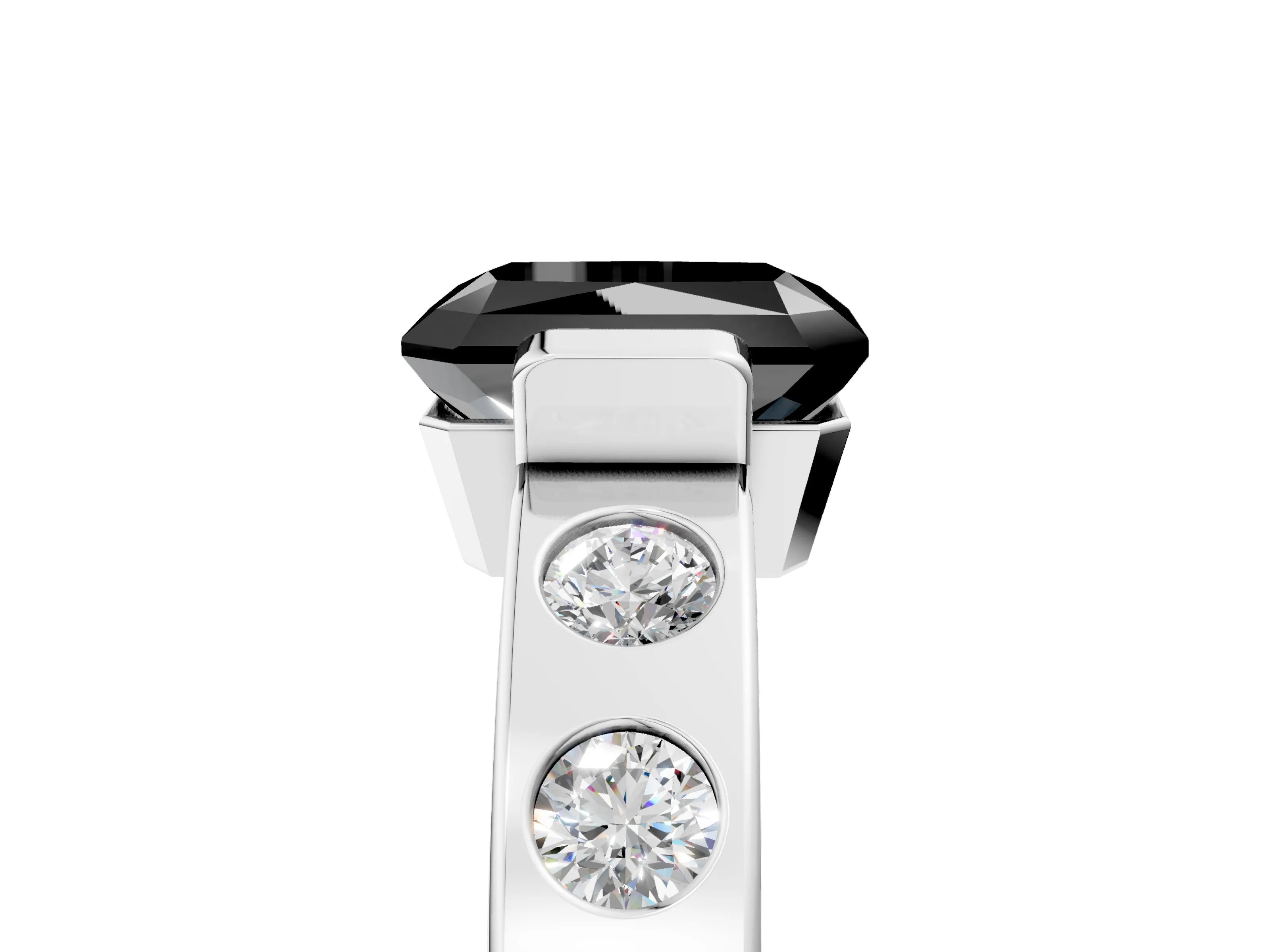 White gold Fancy Black Radiant Cut Brilliant Channel-Set Diamond Ring with Bezel Prong Setting_17