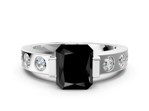 White gold Fancy Black Radiant Cut Brilliant Channel-Set Diamond Ring with Bezel Prong Setting