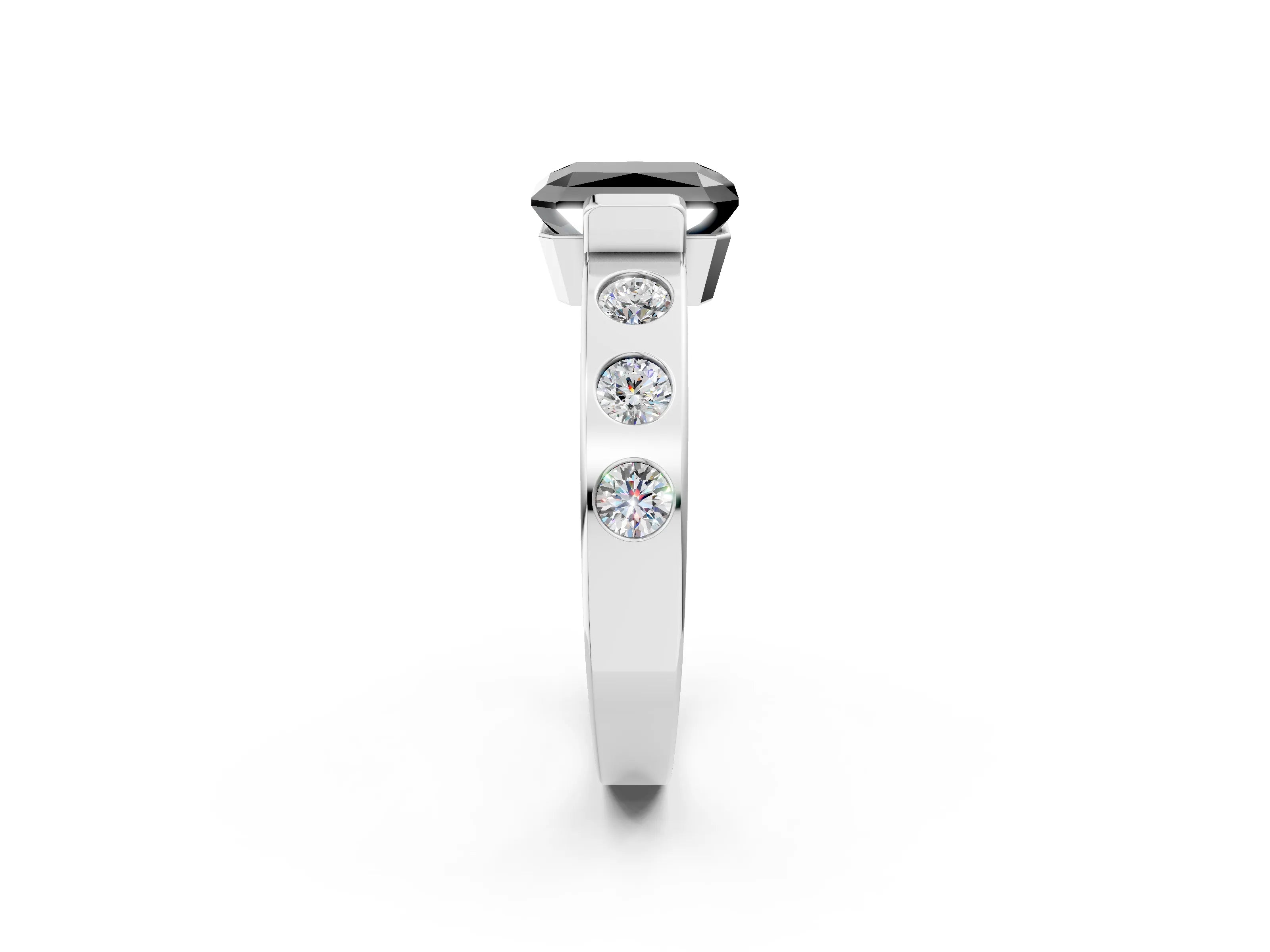 White gold Fancy Black Radiant Cut Brilliant Channel-Set Diamond Ring with Bezel Prong Setting_2
