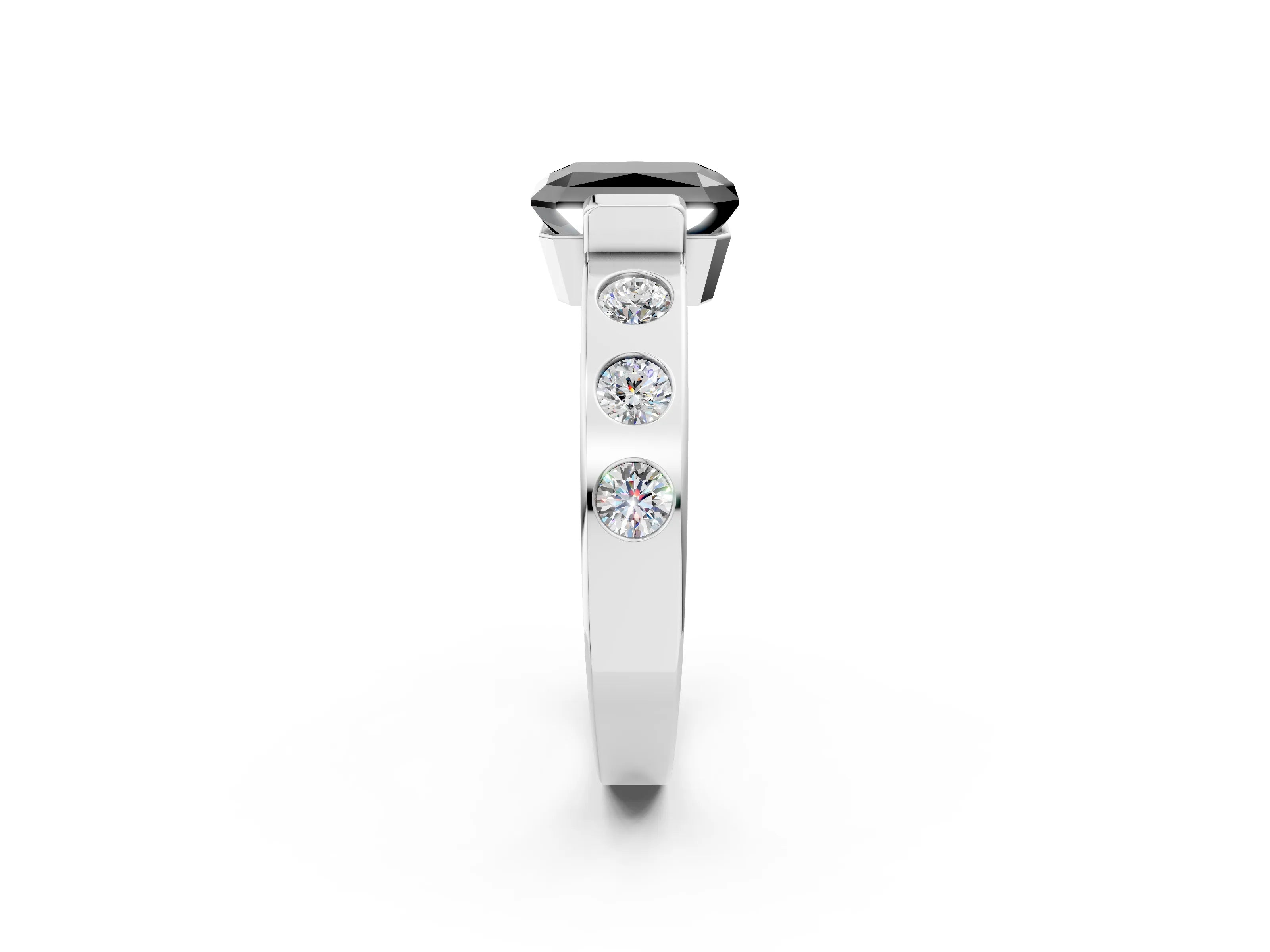 White gold Fancy Black Radiant Cut Brilliant Channel-Set Diamond Ring with Bezel Prong Setting_2