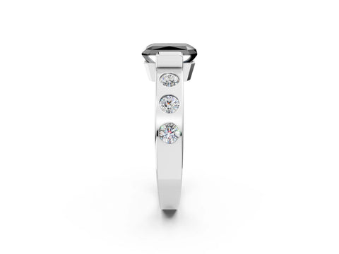 White gold Fancy Black Radiant Cut Brilliant Channel-Set Diamond Ring with Bezel Prong Setting_2