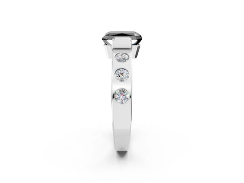White gold Fancy Black Radiant Cut Brilliant Channel-Set Diamond Ring with Bezel Prong Setting_2