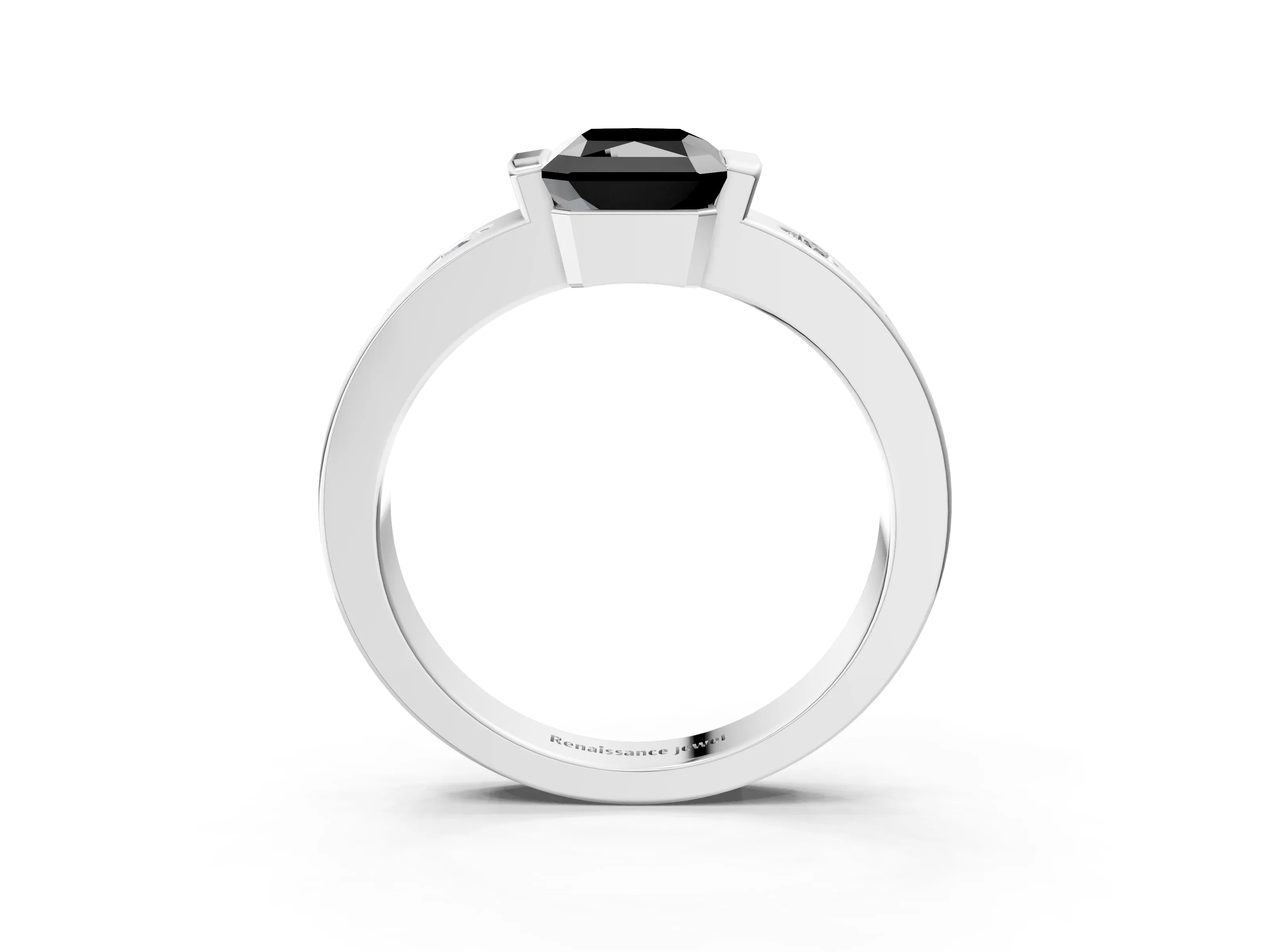 White gold Fancy Black Radiant Cut Brilliant Channel-Set Diamond Ring with Bezel Prong Setting_3