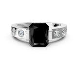 White gold Fancy Black Radiant Cut Brilliant Channel-Set Diamond Ring with Bezel Prong Setting