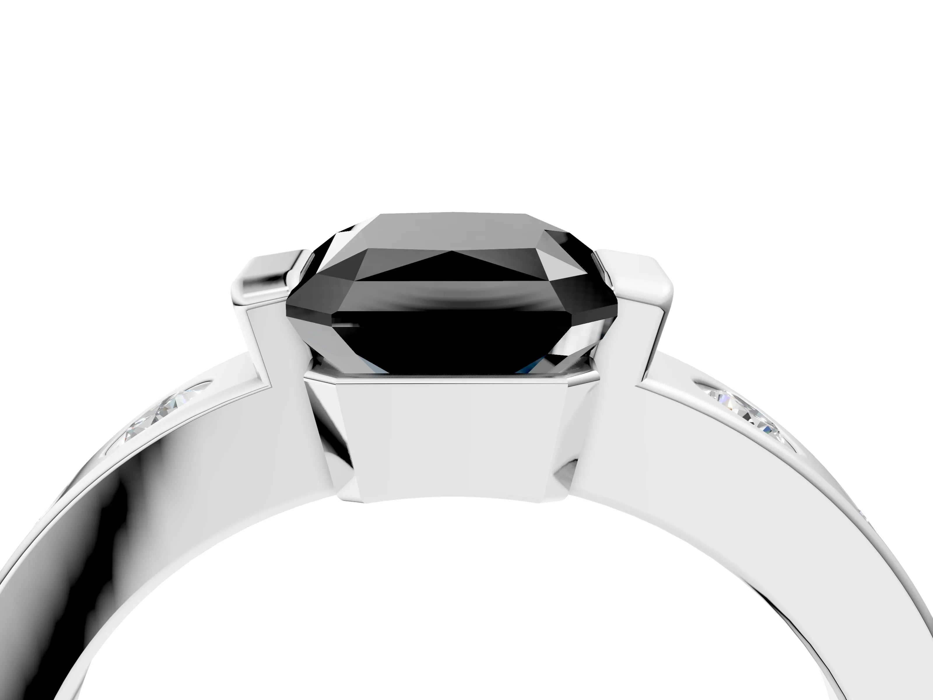 White gold Fancy Black Radiant Cut Brilliant Channel-Set Diamond Ring with Bezel Prong Setting_4