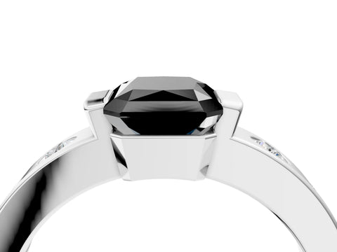 White gold Fancy Black Radiant Cut Brilliant Channel-Set Diamond Ring with Bezel Prong Setting_4