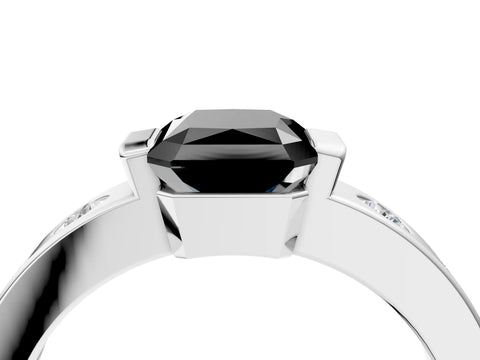 White gold Fancy Black Radiant Cut Brilliant Channel-Set Diamond Ring with Bezel Prong Setting_4
