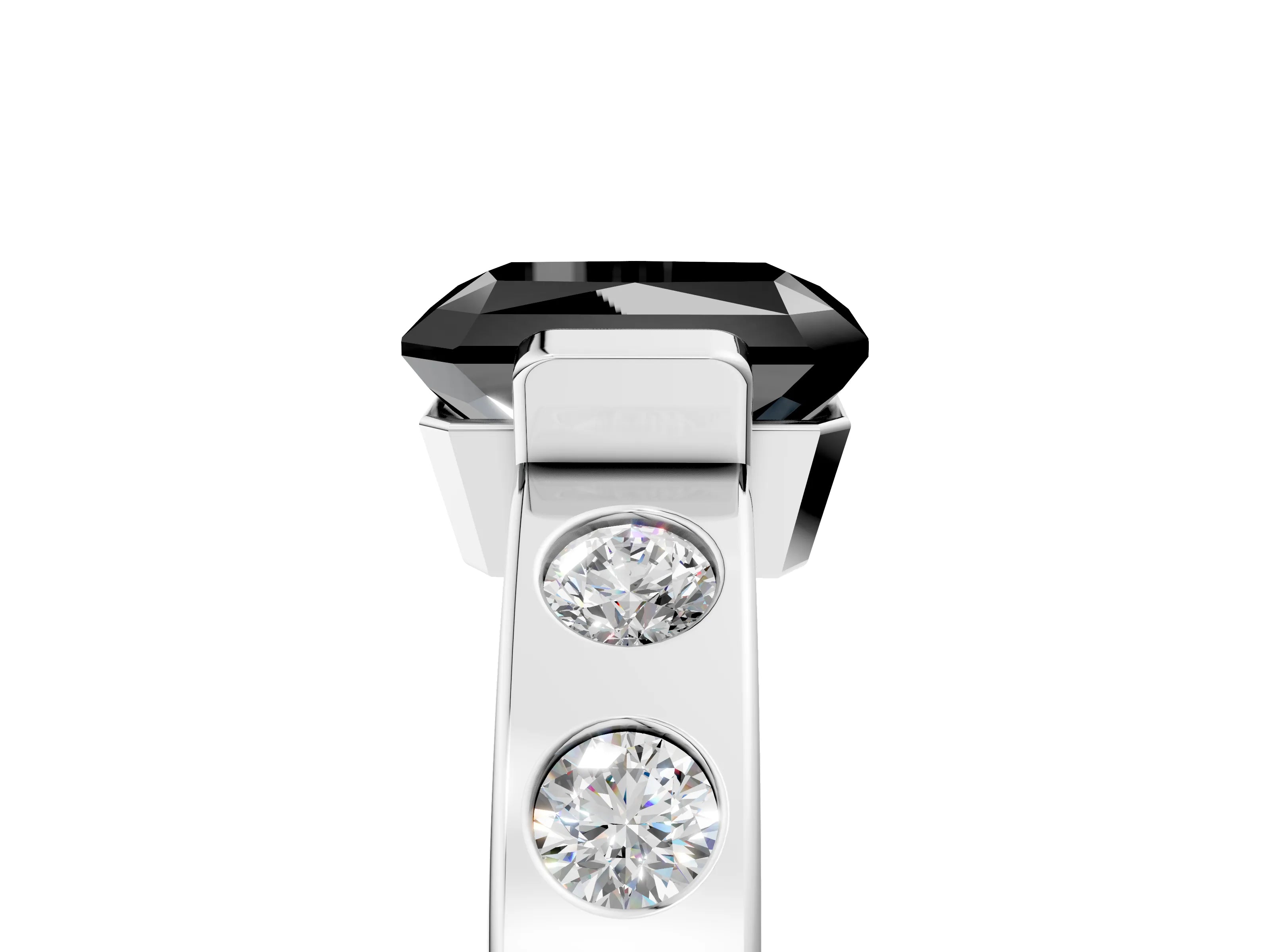White gold Fancy Black Radiant Cut Brilliant Channel-Set Diamond Ring with Bezel Prong Setting_5
