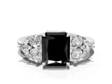 White gold Fancy Black Radiant Cut Brilliant Diamond Cluster Accent Solitaire Ring with Prong Setting_12