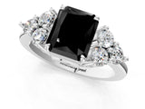 White gold Fancy Black Radiant Cut Brilliant Diamond Cluster Accent Solitaire Ring with Prong Setting_13