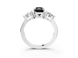 White gold Fancy Black Radiant Cut Brilliant Diamond Cluster Accent Solitaire Ring with Prong Setting_15