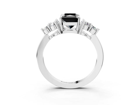 White gold Fancy Black Radiant Cut Brilliant Diamond Cluster Accent Solitaire Ring with Prong Setting_15