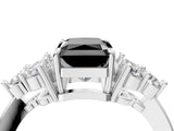 White gold Fancy Black Radiant Cut Brilliant Diamond Cluster Accent Solitaire Ring with Prong Setting_16