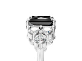 White gold Fancy Black Radiant Cut Brilliant Diamond Cluster Accent Solitaire Ring with Prong Setting_17