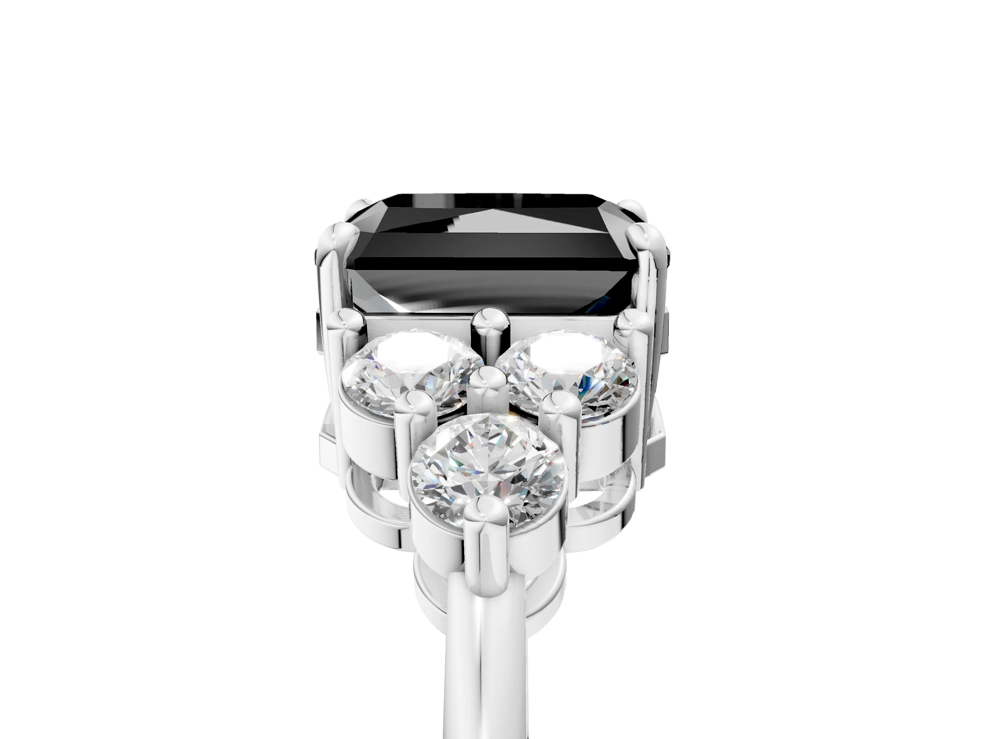 White gold Fancy Black Radiant Cut Brilliant Diamond Cluster Accent Solitaire Ring with Prong Setting_17
