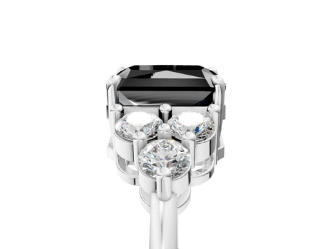 White gold Fancy Black Radiant Cut Brilliant Diamond Cluster Accent Solitaire Ring with Prong Setting_17