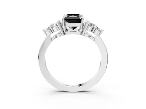 White gold Fancy Black Radiant Cut Brilliant Diamond Cluster Accent Solitaire Ring with Prong Setting_3
