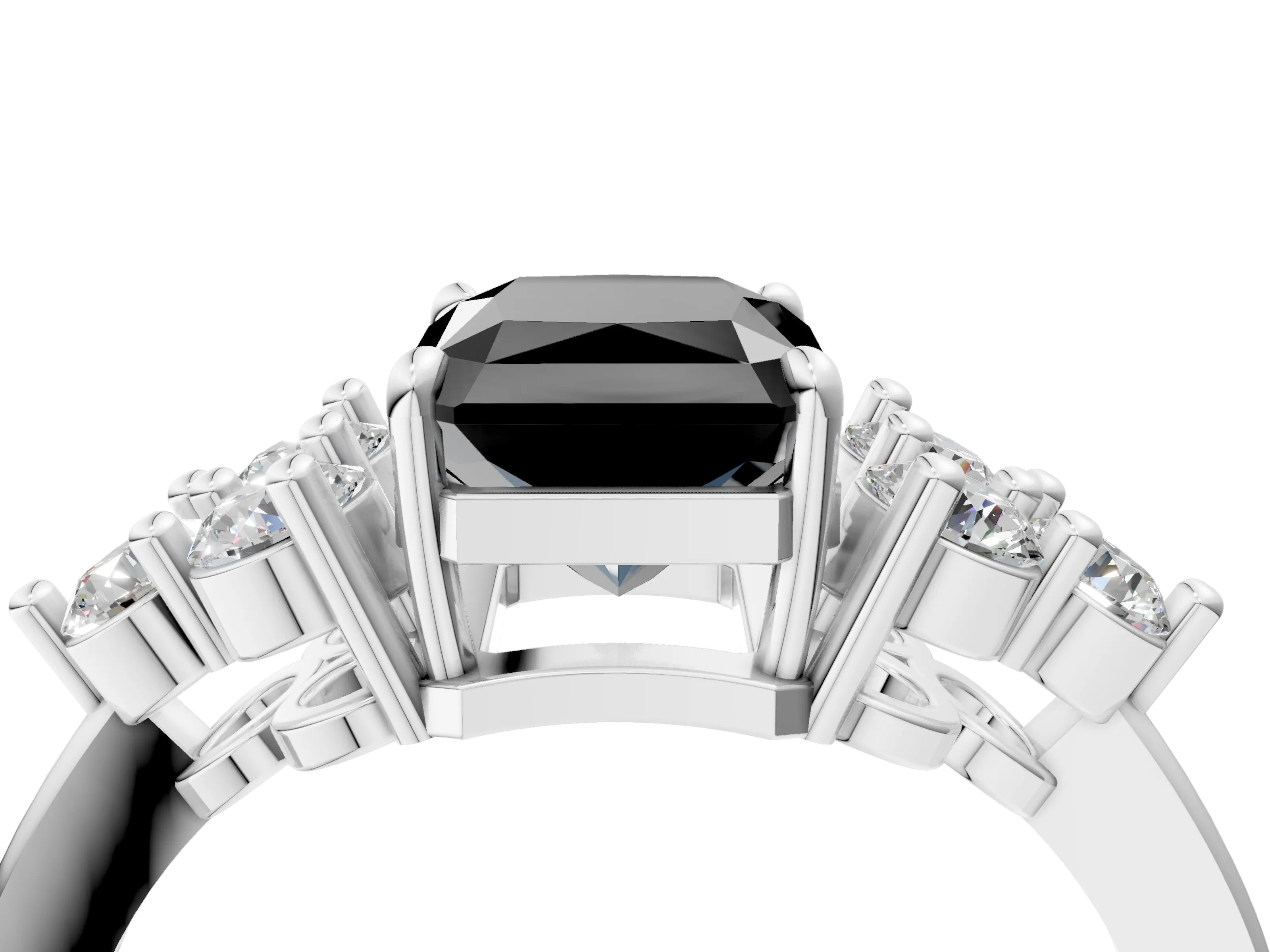 White gold Fancy Black Radiant Cut Brilliant Diamond Cluster Accent Solitaire Ring with Prong Setting_4