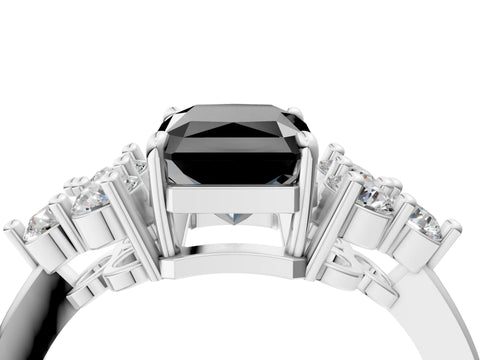 White gold Fancy Black Radiant Cut Brilliant Diamond Cluster Accent Solitaire Ring with Prong Setting_4