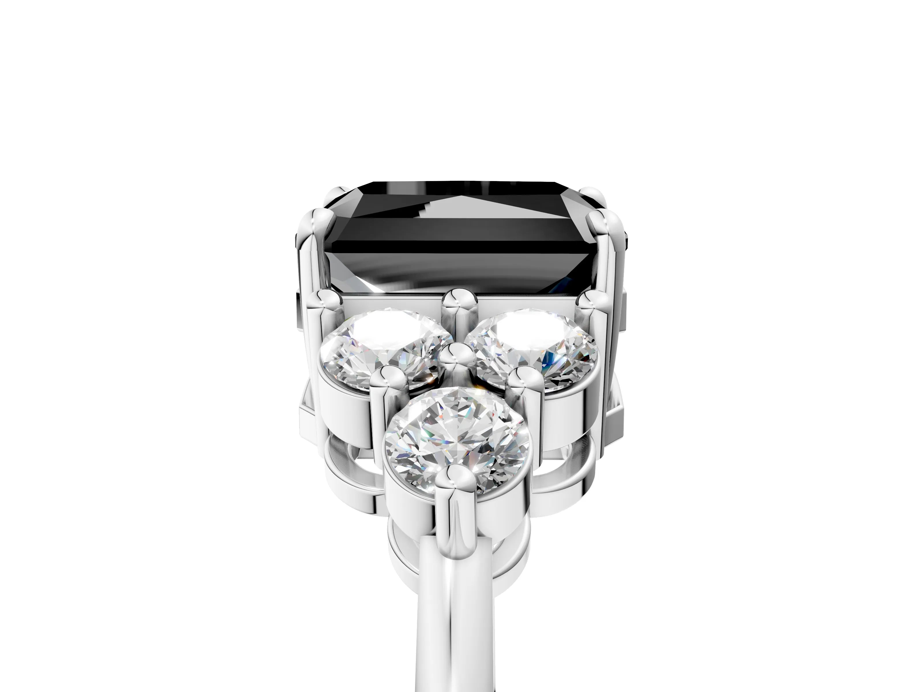 White gold Fancy Black Radiant Cut Brilliant Diamond Cluster Accent Solitaire Ring with Prong Setting_5