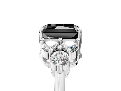 White gold Fancy Black Radiant Cut Brilliant Diamond Cluster Accent Solitaire Ring with Prong Setting_5