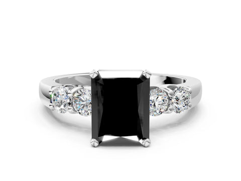 White gold Fancy Black Radiant Cut Brilliant Diamond Five-Stone Engagement Ring with Prong Setting on a Classic Band_3