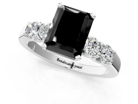 White gold Fancy Black Radiant Cut Brilliant Diamond Five-Stone Engagement Ring with Prong Setting on a Classic Band_4
