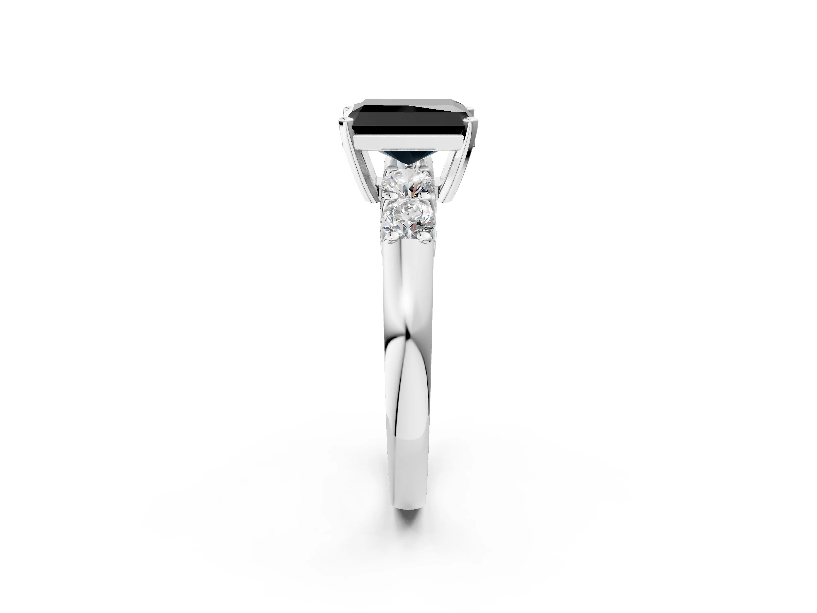 White gold Fancy Black Radiant Cut Brilliant Diamond Five-Stone Engagement Ring with Prong Setting on a Classic Band_5
