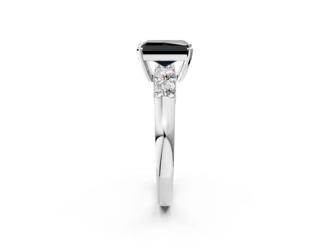 White gold Fancy Black Radiant Cut Brilliant Diamond Five-Stone Engagement Ring with Prong Setting on a Classic Band_5