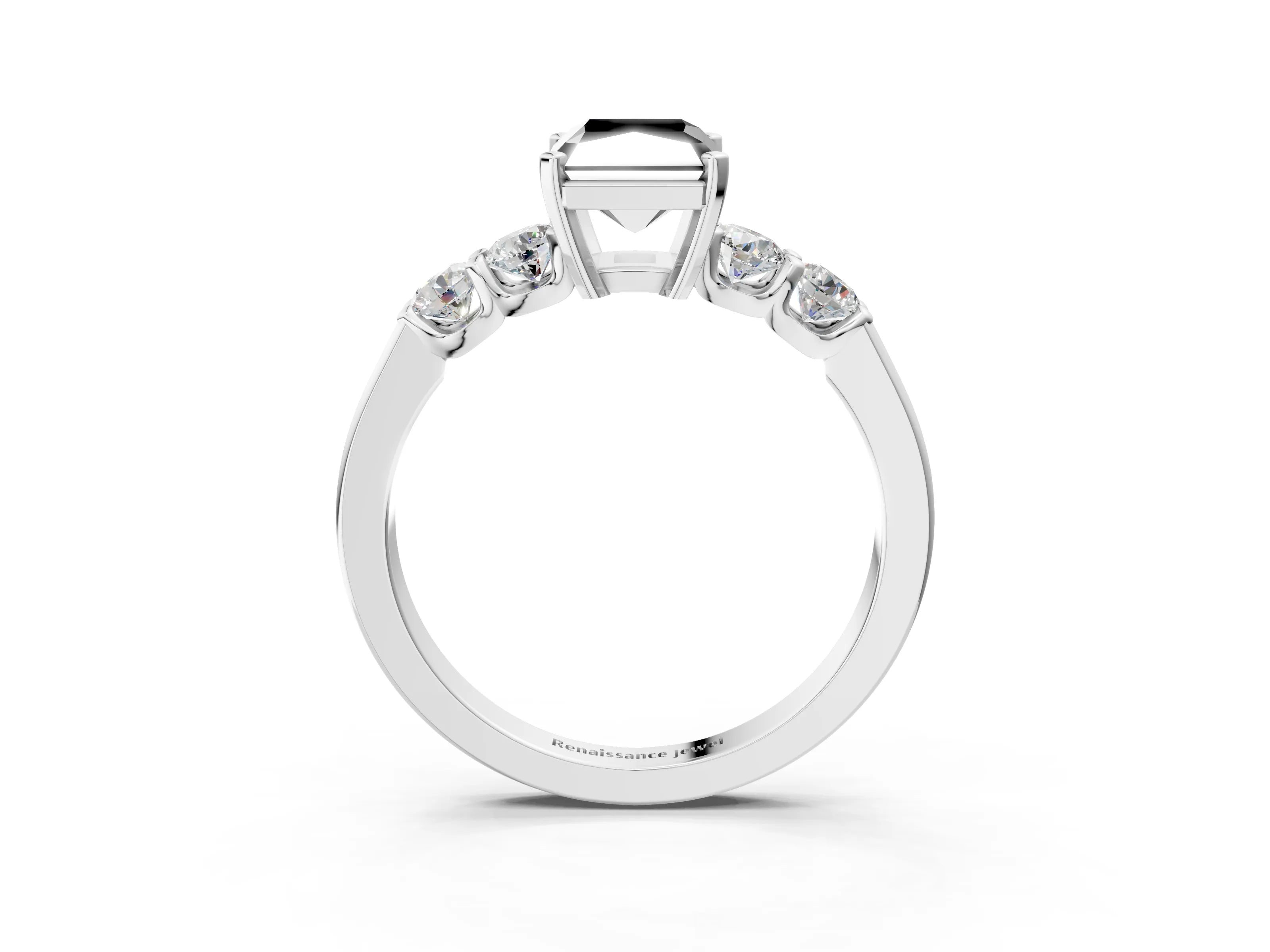 White gold Fancy Black Radiant Cut Brilliant Diamond Five-Stone Engagement Ring with Prong Setting on a Classic Band_6