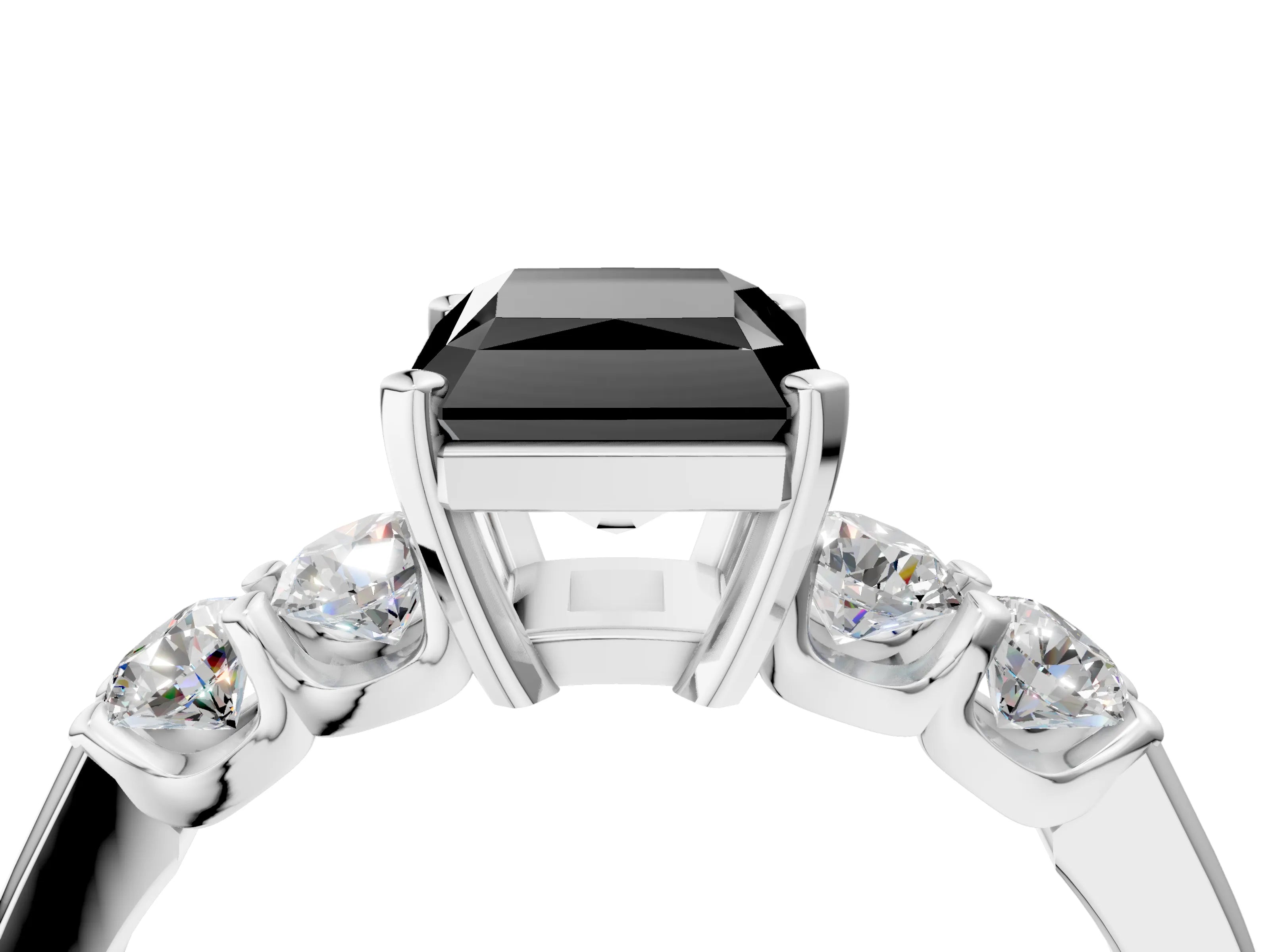 White gold Fancy Black Radiant Cut Brilliant Diamond Five-Stone Engagement Ring with Prong Setting on a Classic Band_7