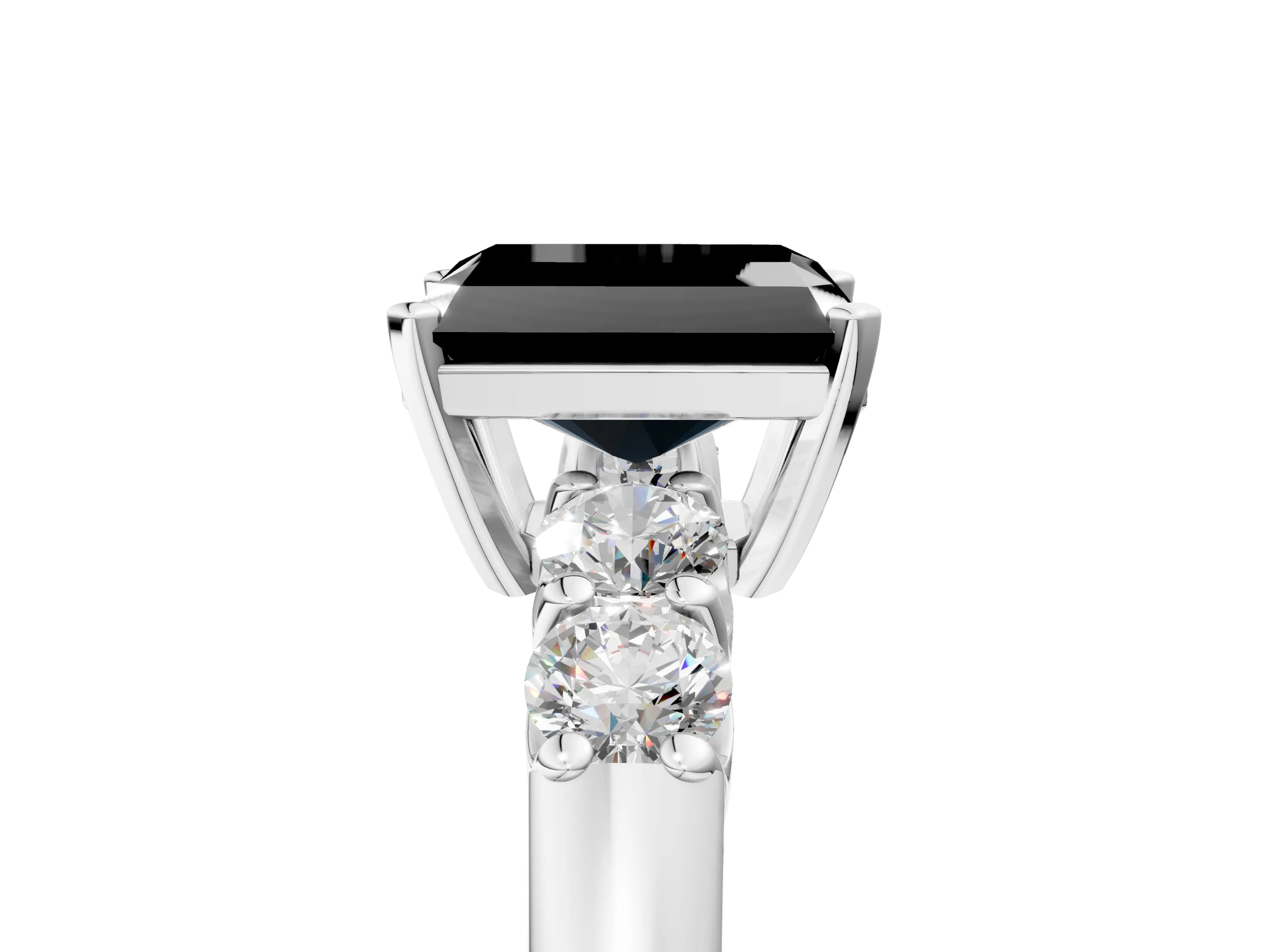 White gold Fancy Black Radiant Cut Brilliant Diamond Five-Stone Engagement Ring with Prong Setting on a Classic Band_8