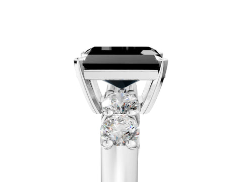 White gold Fancy Black Radiant Cut Brilliant Diamond Five-Stone Engagement Ring with Prong Setting on a Classic Band_8