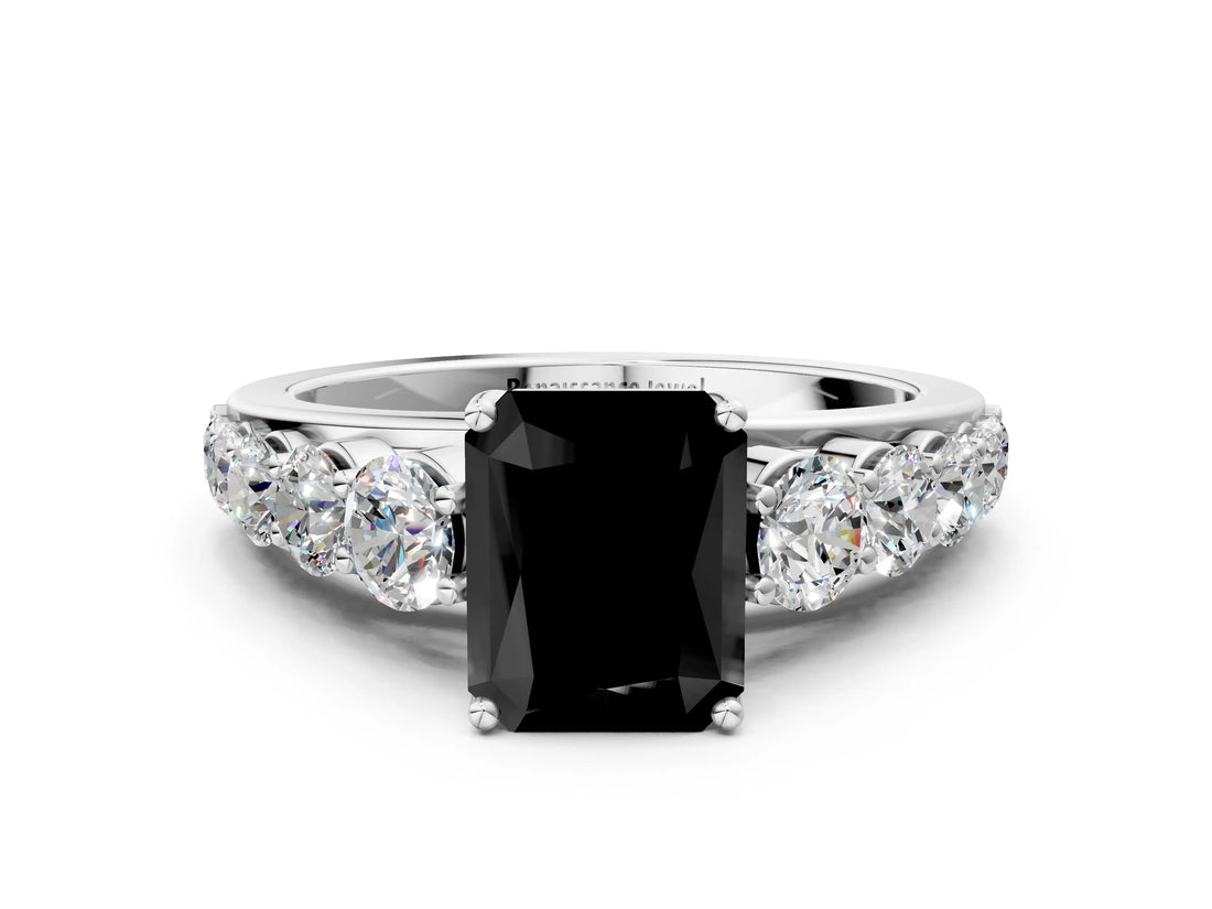 White gold Fancy Black Radiant Cut Brilliant Diamond Pavé Band with Six-Prong Setting_12