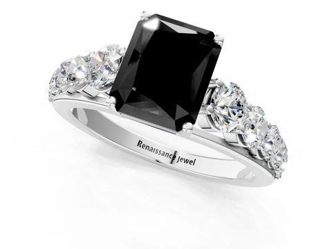 White gold Fancy Black Radiant Cut Brilliant Diamond Pavé Band with Six-Prong Setting_1