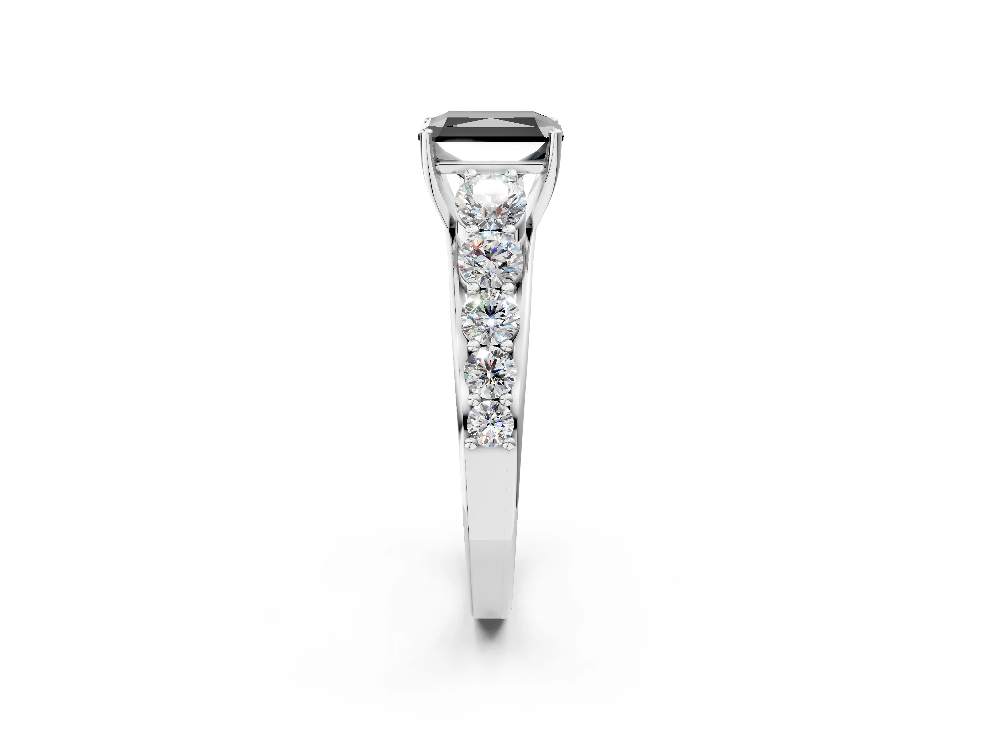 White gold Fancy Black Radiant Cut Brilliant Diamond Pavé Band with Six-Prong Setting_2