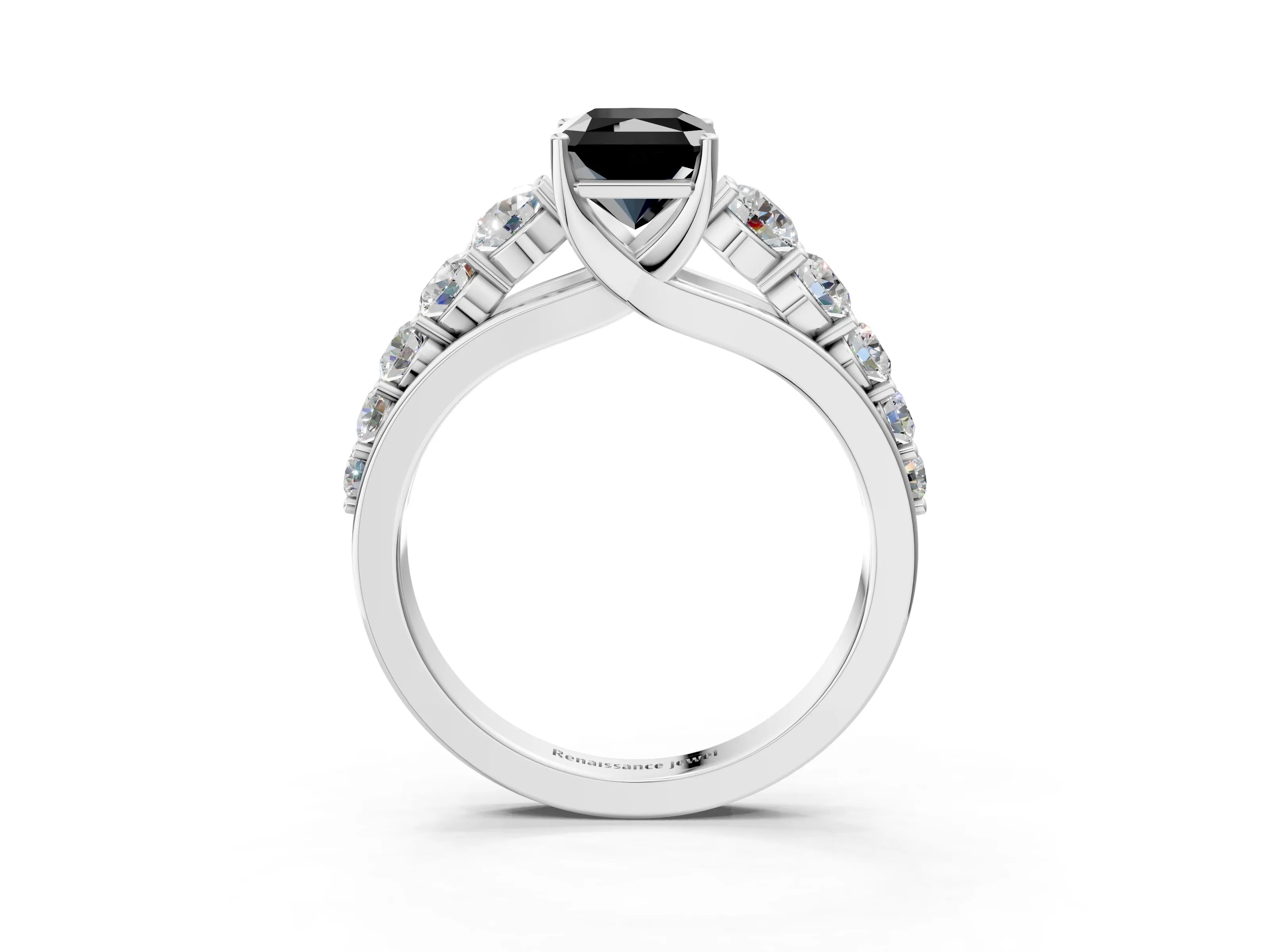White gold Fancy Black Radiant Cut Brilliant Diamond Pavé Band with Six-Prong Setting_3