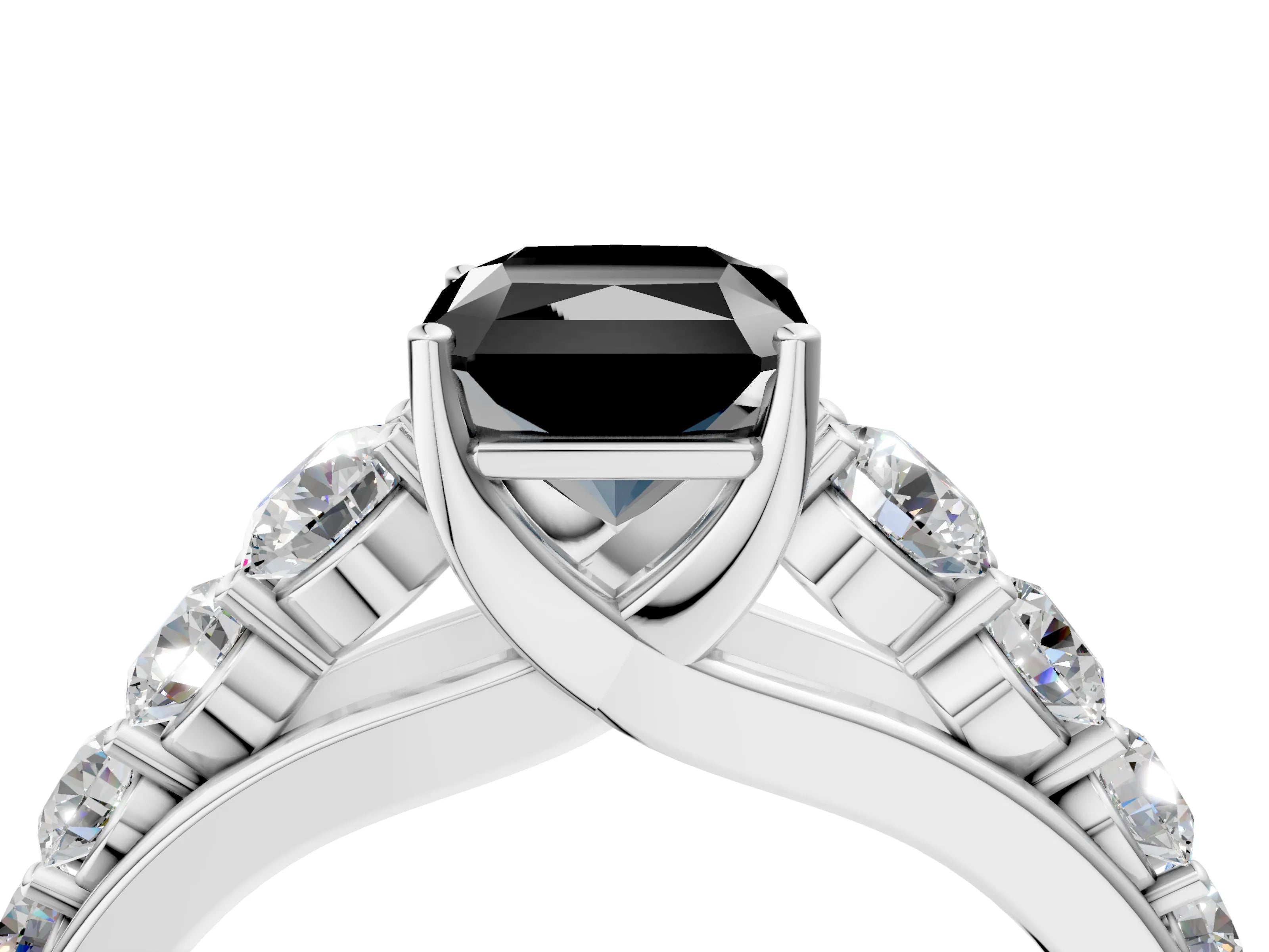 White gold Fancy Black Radiant Cut Brilliant Diamond Pavé Band with Six-Prong Setting_4