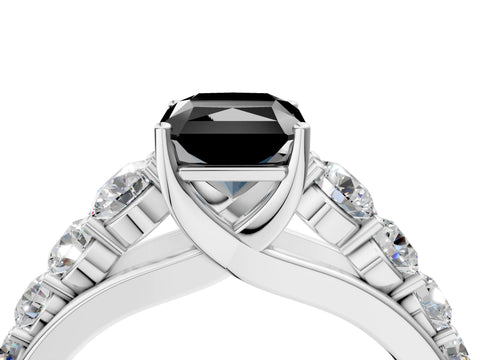 White gold Fancy Black Radiant Cut Brilliant Diamond Pavé Band with Six-Prong Setting_4