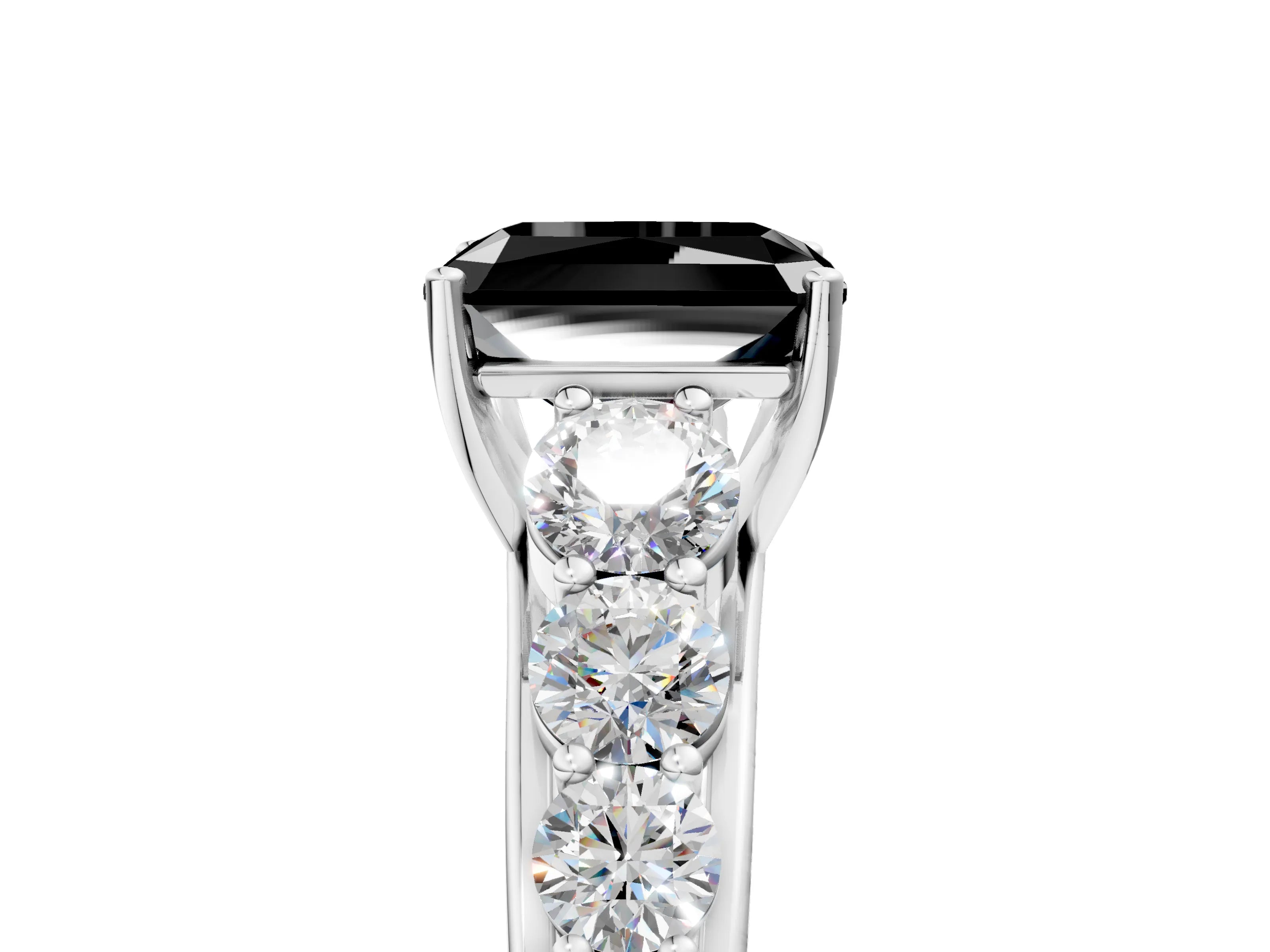 White gold Fancy Black Radiant Cut Brilliant Diamond Pavé Band with Six-Prong Setting_5