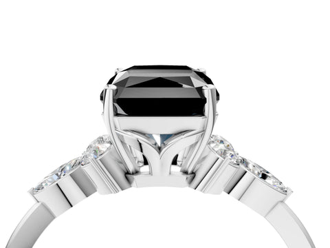 White gold Fancy Black Radiant Cut Brilliant Diamond Solitaire Ring with Pear Side Stones and Four-Prong Setting_10