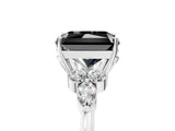 White gold Fancy Black Radiant Cut Brilliant Diamond Solitaire Ring with Pear Side Stones and Four-Prong Setting_11