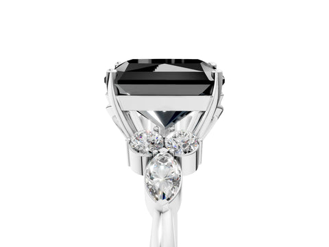 White gold Fancy Black Radiant Cut Brilliant Diamond Solitaire Ring with Pear Side Stones and Four-Prong Setting_11