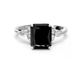 White gold Fancy Black Radiant Cut Brilliant Diamond Solitaire Ring with Pear Side Stones and Four-Prong Setting_6