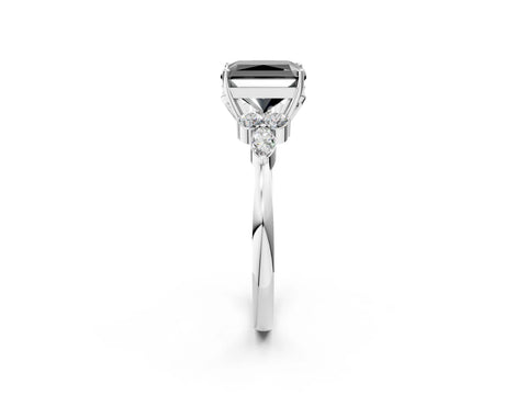 White gold Fancy Black Radiant Cut Brilliant Diamond Solitaire Ring with Pear Side Stones and Four-Prong Setting_8