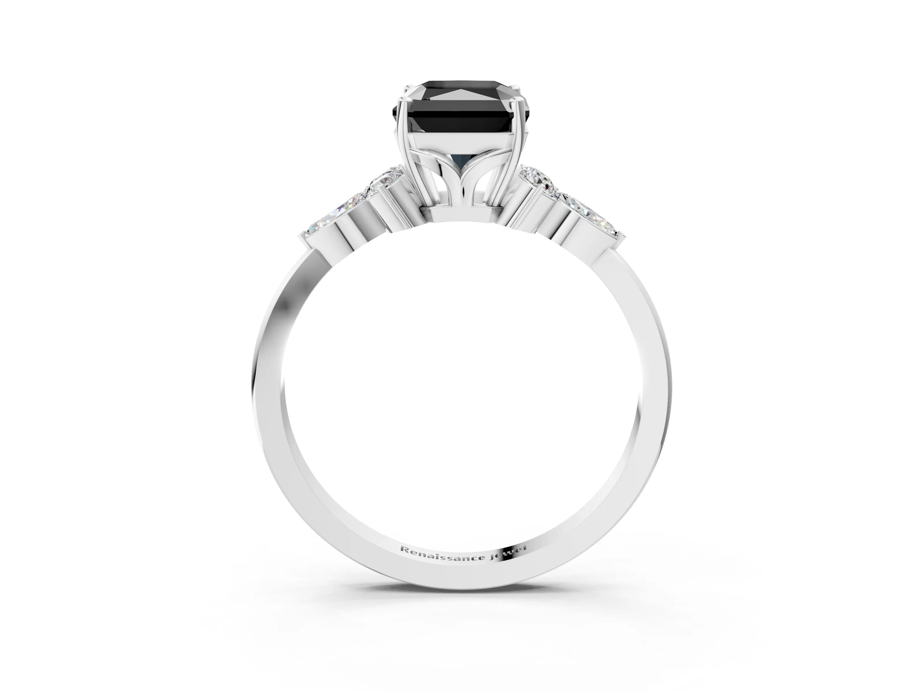 White gold Fancy Black Radiant Cut Brilliant Diamond Solitaire Ring with Pear Side Stones and Four-Prong Setting_9