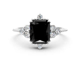 White gold Fancy Black Radiant Cut Brilliant Diamond with Cluster Setting on a Beaded Band and Four-Prong Setting_24